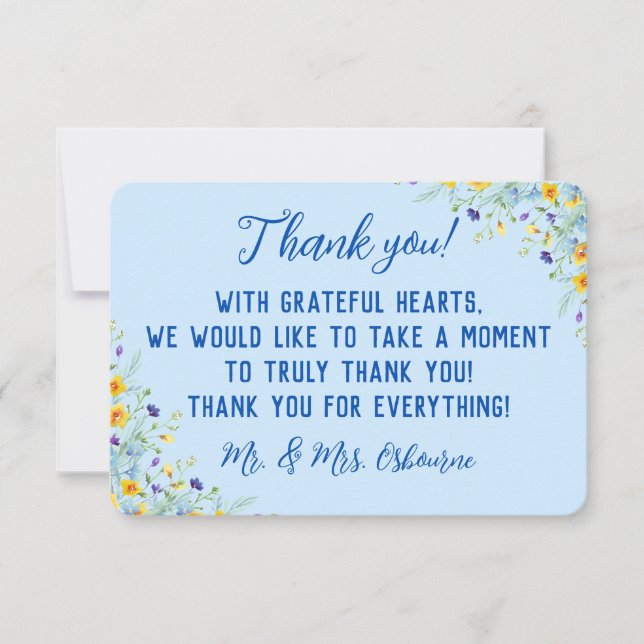 Tarjeta De Agradecimiento Flor silvestre azul floral hermoso (Anverso)