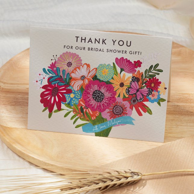 Tarjeta De Agradecimiento Flor silvestre brillante Bouquet Bridal Shower (Bright Wildflower Bouquet Bridal Shower Thank You Card)