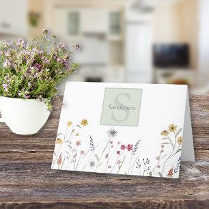 Tarjeta De Agradecimiento Flor silvestre de acuarela monogramada