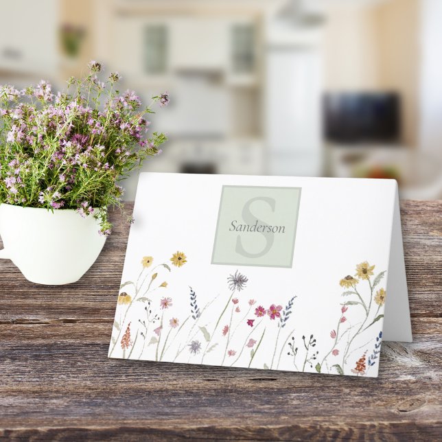 Tarjeta De Agradecimiento Flor silvestre de acuarela monogramada (Subido por el creador)