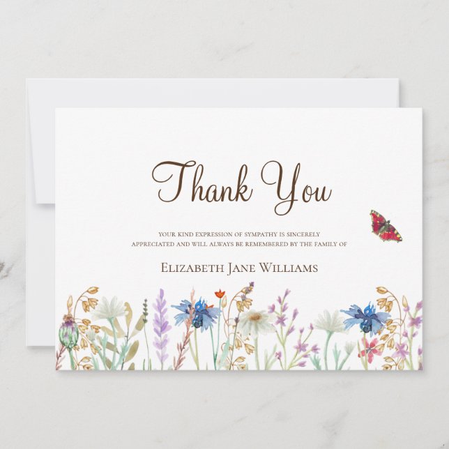 Tarjeta De Agradecimiento Flor silvestre de Bereavement funeral Gracias (Anverso)