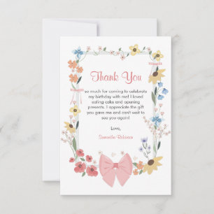 Tarjeta De Agradecimiento Flor silvestre de vaca rosa primer cumpleaños