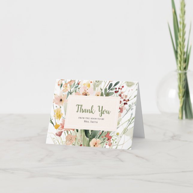 Tarjeta De Agradecimiento Flor silvestre ducha de novia (Anverso)