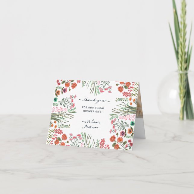 Tarjeta De Agradecimiento Flor silvestre ducha de novia (Anverso)