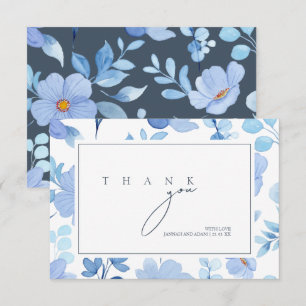 Tarjeta De Agradecimiento Flor Silvestre Elegante de Color Azul Pizarra y Vi