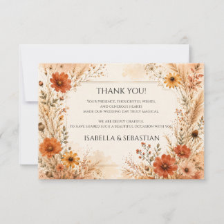 Tarjeta De Agradecimiento Flor silvestre elegante de otoño