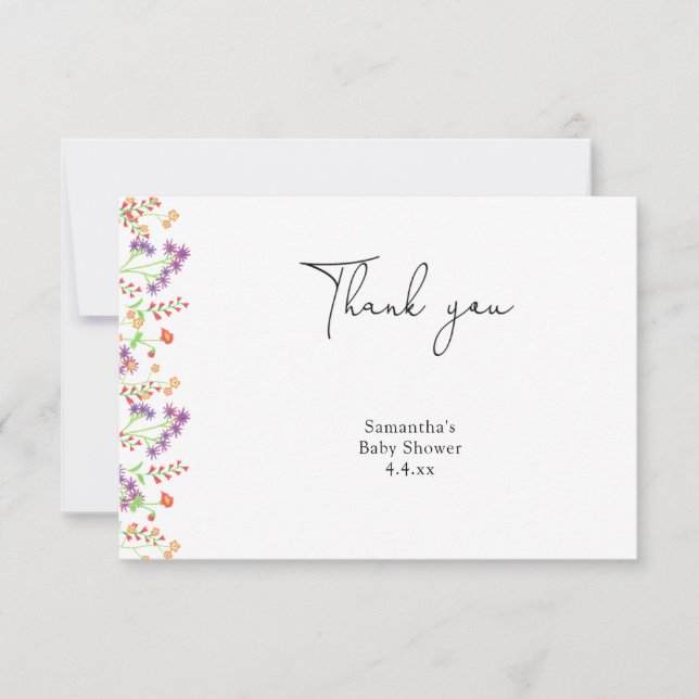Tarjeta De Agradecimiento Flor silvestre gracias bebé ducha (Anverso)