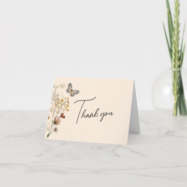 Tarjeta De Agradecimiento Flor silvestre mariposa (Anverso)