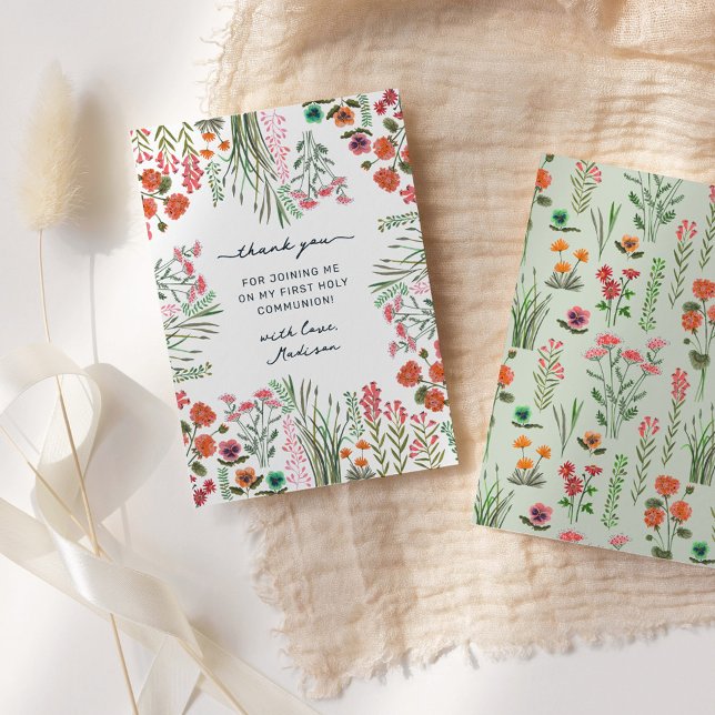 Tarjeta De Agradecimiento Flor silvestre primera comunión sagrada (Wildflower First Holy Communion Thank You Card)