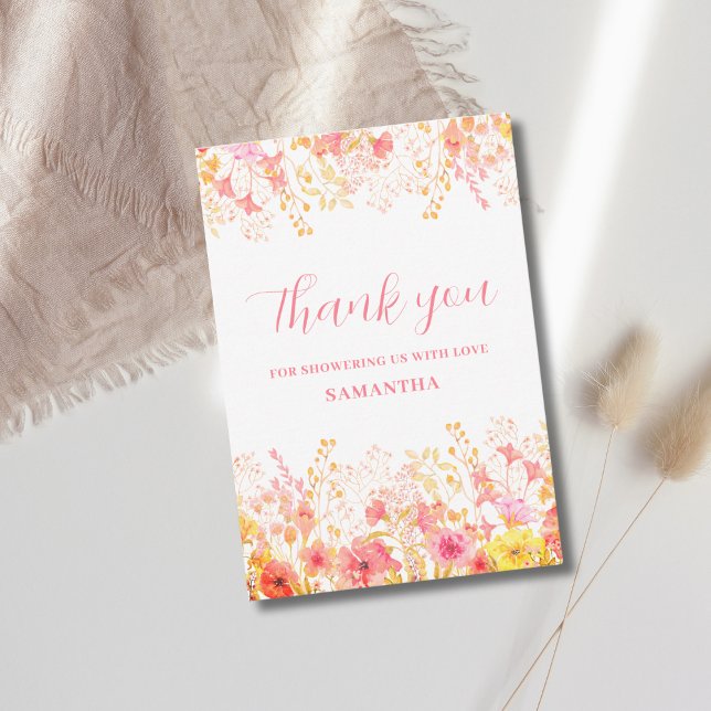 Tarjeta De Agradecimiento Flor silvestre rosa Baby Shower (Subido por el creador)