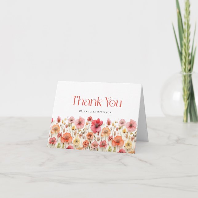 Tarjeta De Agradecimiento Flor silvestre rosa Retro Pastel Gracias (Anverso)