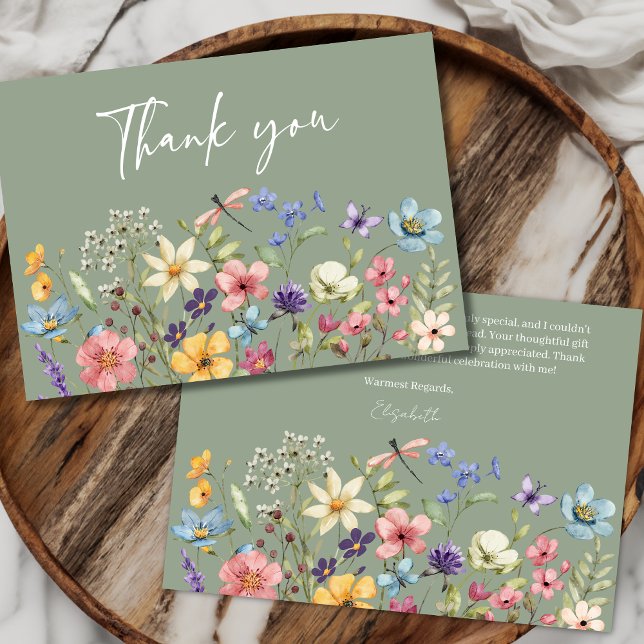 Tarjeta De Agradecimiento Flor silvestre Sage Green Floral Bridal Shower (Subido por el creador)