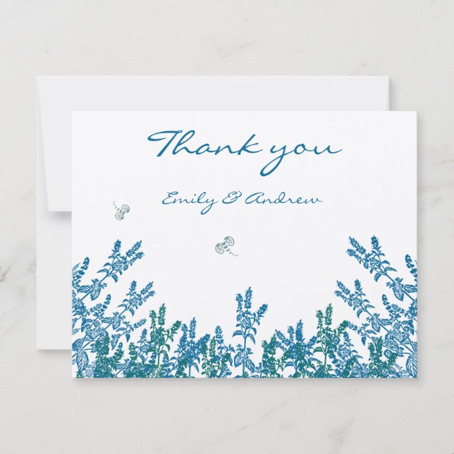 Tarjeta De Agradecimiento Flor Silvestre Verde Azul Abeja Boda RSVP (Anverso)