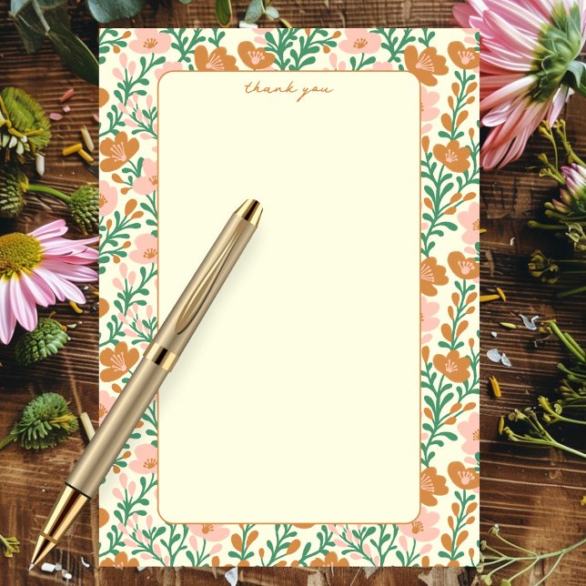 Tarjeta De Agradecimiento Flor silvestre Vines Personalizado floral elegante (Wildflower Vines Pink Green Elegant Floral Custom Thank You Card
)
