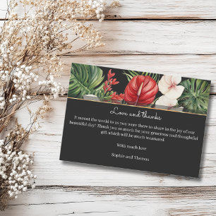 Tarjeta De Agradecimiento Flor tropical y hojas boda oscuro