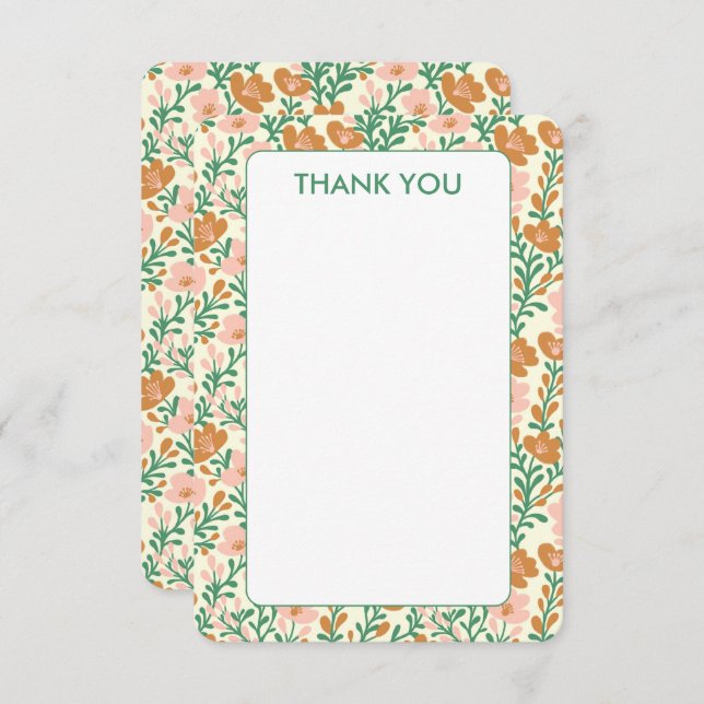 Tarjeta De Agradecimiento Flor verde rosa florece Personalizado floral elega (Anverso / Reverso)