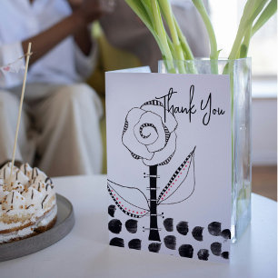 Tarjeta De Agradecimiento Flor Whimsical Blanca Negra Editable