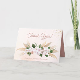 Tarjeta De Agradecimiento Flora acuarela color oro rosa brillante gracias