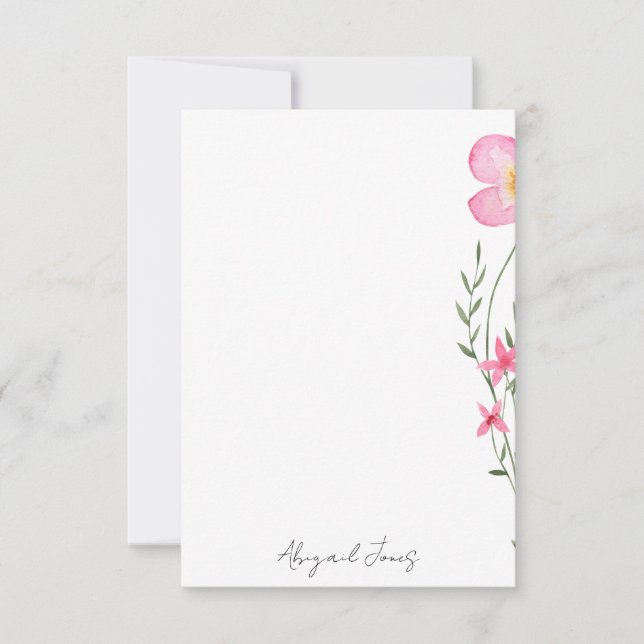 Tarjeta De Agradecimiento Flora acuarela rosa personalizada (Anverso)