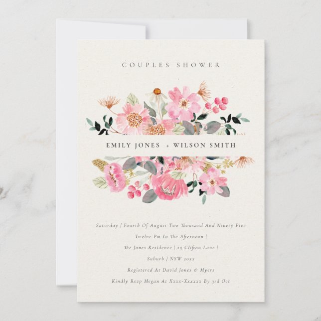 Tarjeta De Agradecimiento Flora acuática rosa animada Parejas Ducha Invitaci (Anverso)