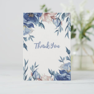 Tarjeta De Agradecimiento Flora azul de color de agua suave