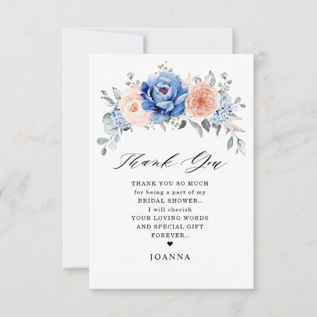 Tarjeta De Agradecimiento Flora azul de la marina deslumbrante ducha de novi (Anverso)