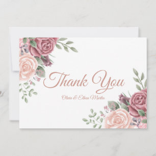 Tarjeta De Agradecimiento Flora de acuarela rosa vintage