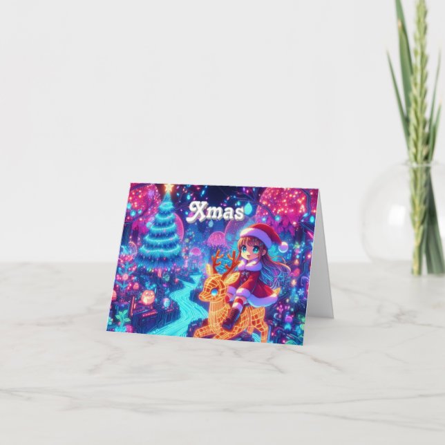 Tarjeta De Agradecimiento Flora personalizada Árbol de Navidad Chica Santa (Anverso)