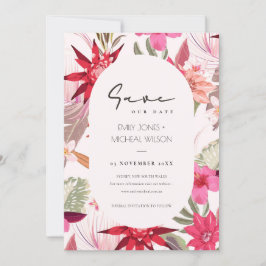 Tarjeta De Agradecimiento Flora Tropical Boho Red Rubor Guardar La Invitació