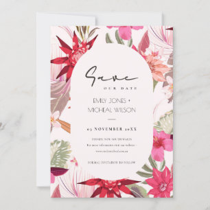 Tarjeta De Agradecimiento Flora Tropical Boho Red Rubor Guardar La Invitació