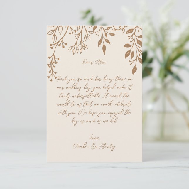 Tarjeta De Agradecimiento Floración colgante Foliage cálido Romántico Boho E (Anverso de pie)