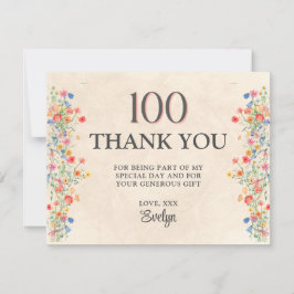 Tarjeta De Agradecimiento Floral 100th Birthday – Elegant Wildflower