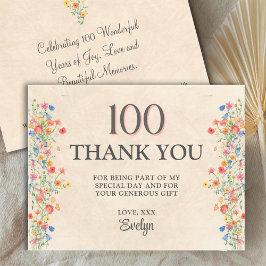 Tarjeta De Agradecimiento Floral 100th Birthday – Elegant Wildflower