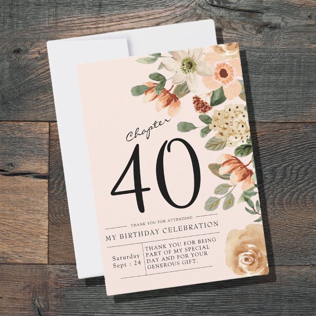 Tarjeta De Agradecimiento Floral 40 cumpleaños (Floral 40th Birthday Thank You Card.
Say thank you to those who celebrated your birthday with you.)