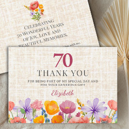 Tarjeta De Agradecimiento Floral 70th Birthday - Elegant Garden Party Thanks