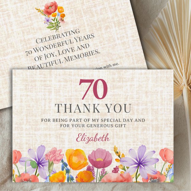 Tarjeta De Agradecimiento Floral 70th Birthday - Elegant Garden Party Thanks (Subido por el creador)