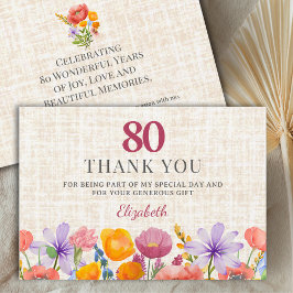 Tarjeta De Agradecimiento Floral 80th Birthday - Elegant Garden Party