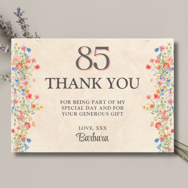 Tarjeta De Agradecimiento Floral 85th Birthday – Elegant Wildflower 85 years (Subido por el creador)