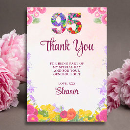 Tarjeta De Agradecimiento Floral 95th Birthday Thanks - Blush Bloom 95 Years