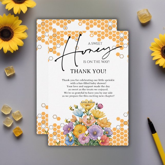 Tarjeta De Agradecimiento Floral A Sweet Honey Aee Baby Shower (Subido por el creador)