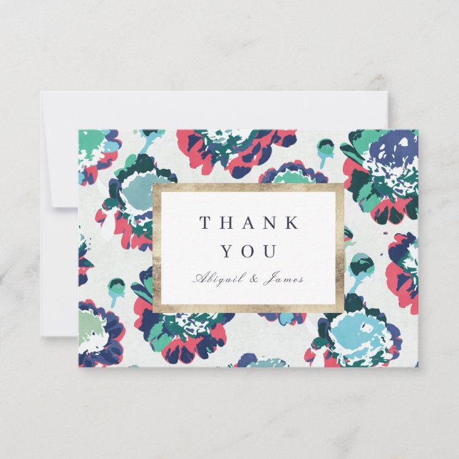 Tarjeta De Agradecimiento Floral abstracta de oro verde clásico moderno (Anverso)