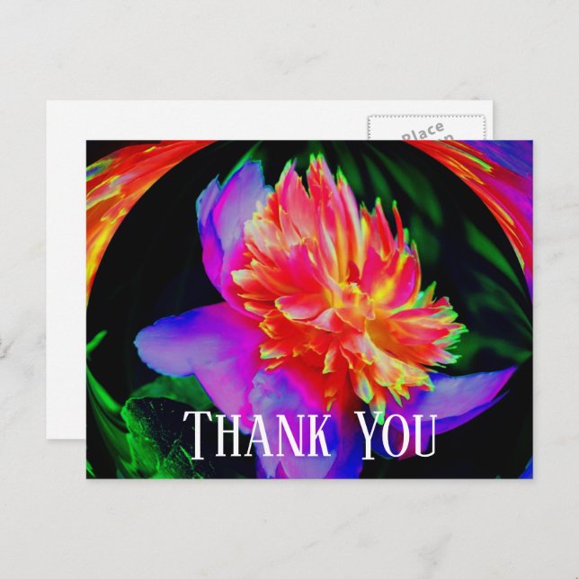 Tarjeta de agradecimiento floral abstracta de peon (Anverso / Reverso)