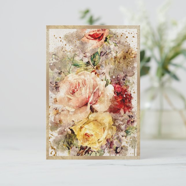 Tarjeta De Agradecimiento Floral Acuarela Abstracto Dorado (Anverso de pie)