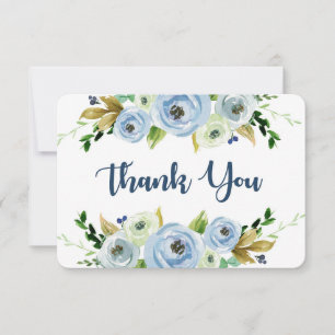 Tarjeta de agradecimiento floral acuarela azul par