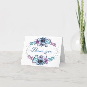 Tarjeta De Agradecimiento Floral Acuarela Azul y Púrpura