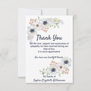 Tarjeta De Agradecimiento Floral acuarela Compasión funeral Gracias