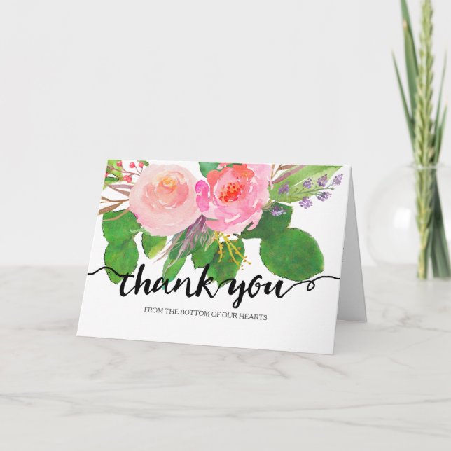 Tarjeta De Agradecimiento Floral acuarela de moda | Boda Gracias (Anverso)