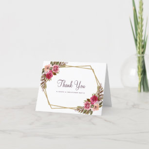 Tarjeta De Agradecimiento Floral acuarela Elegante Boda Moda de marco dorado
