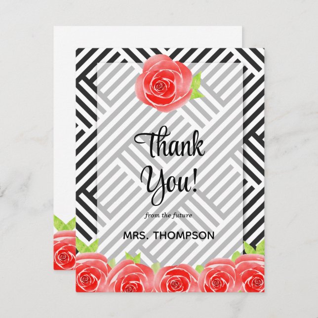 Tarjeta De Agradecimiento Floral acuarela Gracias (Anverso / Reverso)