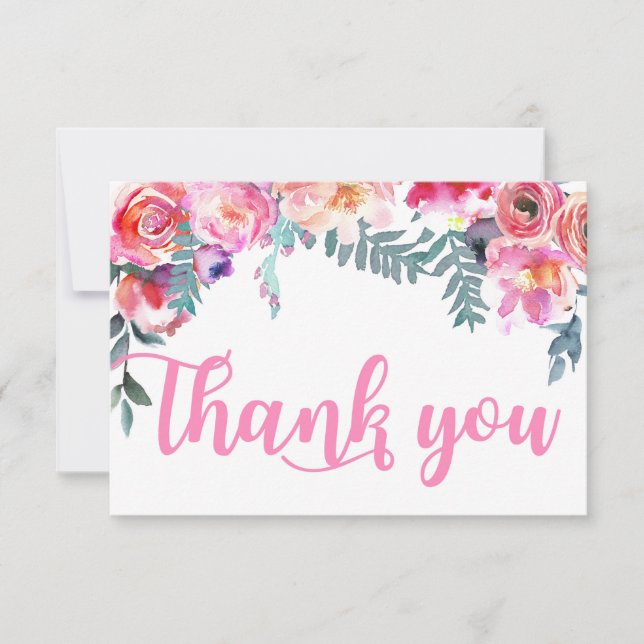 Tarjeta De Agradecimiento Floral acuarela moderna Gracias (Anverso)